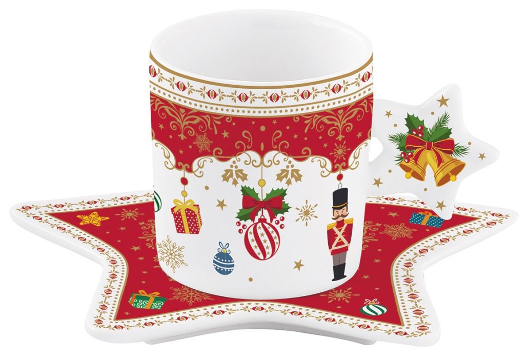 Porcelánový šálek a podšálek Christmas Ornaments