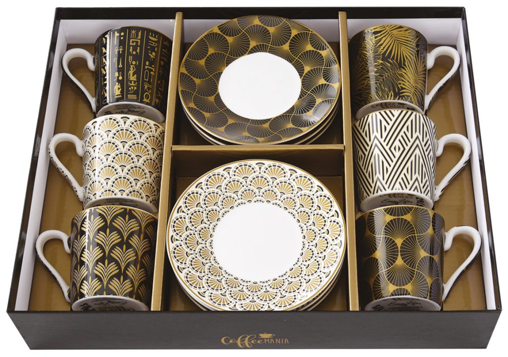 Porcelánové šálky a podšálky na kávu Egyptology